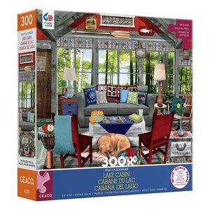 Ceaco Tracy Flickinger Lake Cabin 300 Piece Oversized Jigsaw Puzzle
